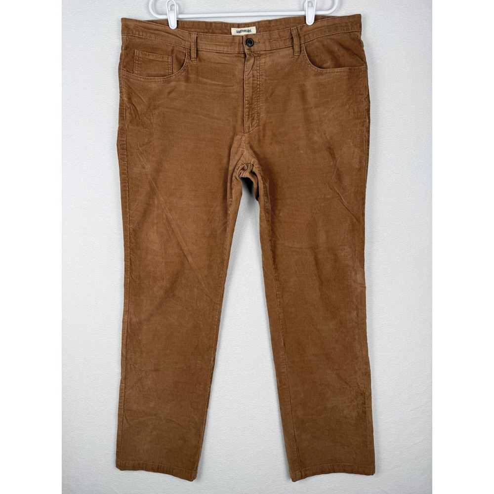 Goodthreads Mens 40x32 Brown Corduroy Straight Fit 5-Pocket Pants Camel Trousers